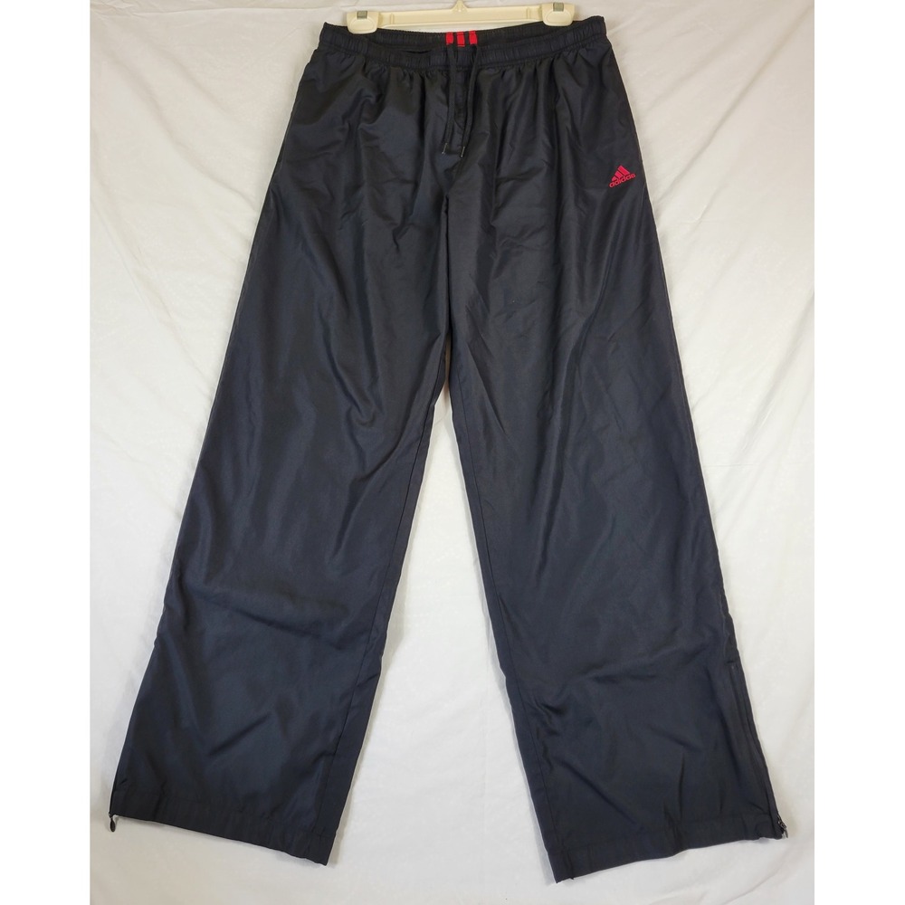 Adidas Mens Large Track Pants Red Logo Mesh Lined Drawstring AUZ002 Vtg Zip Legs